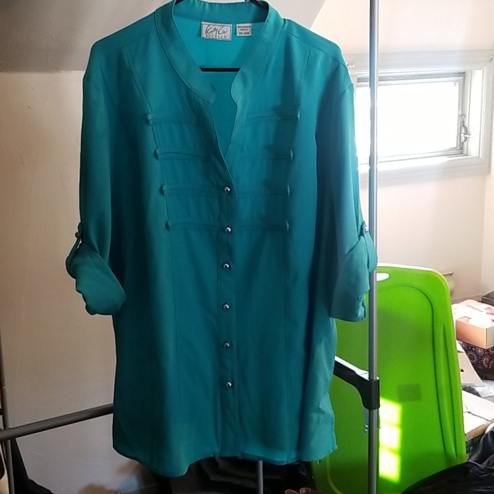 Turquoise Military inspired women's blouse